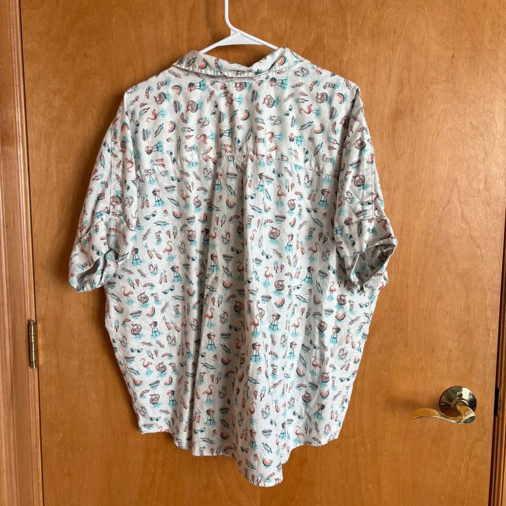 Duluth Trading Company XXL BBQ Flamingo Picnic Short Sleeve‎ Button Up Shirt - Picture 2 of 8
